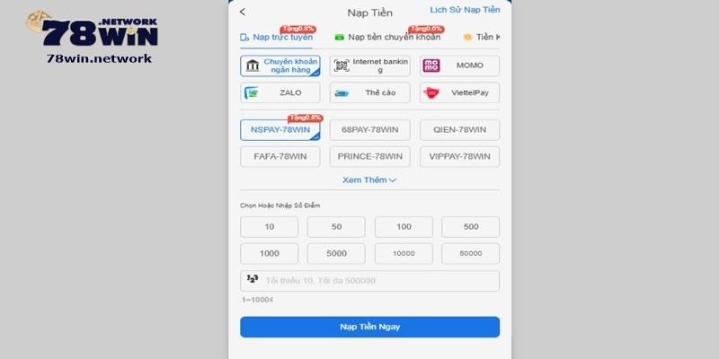 78win đang cung cấp nhiều phương thức nạp tiền để thành viên lựa chọn 78win đang cung cấp nhiều phương thức nạp tiền để thành viên lựa chọn