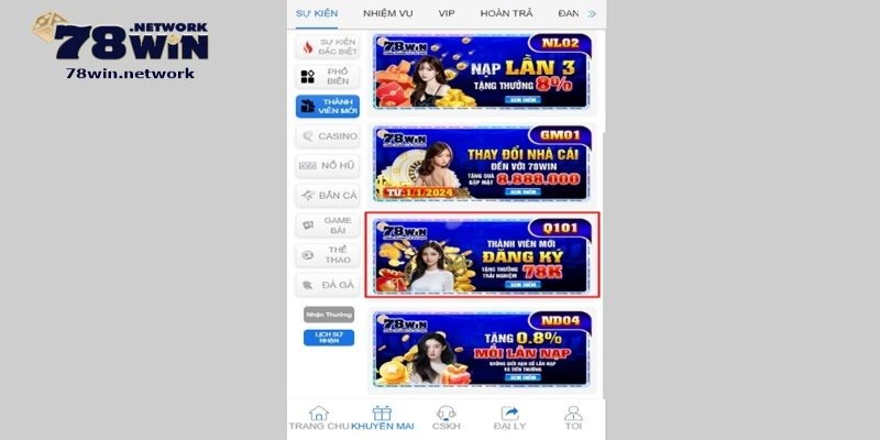 Bạn dễ dàng đăng ký tham gia chương trình tặng 78k của 78win